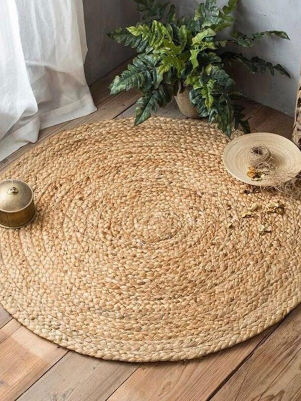 Pack of 1 Handwoven Braided Jute Area Rug - 3 feet Round - l Reversible for Home Decor, Living Room Doormat Kitchen, Entryway Rug, Jute Burlap Braided Rag Rug, Rustic, Farmhouse (3' Round)