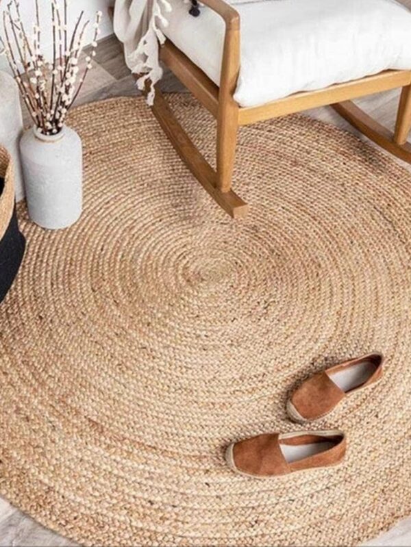 Jute Braided Area Rug, 3 feet Round Stain Resistan l Handmade Circle Boho Area Rug for Entryways, Living Room, Bedroom, Farmhouse Vintage Decor, Reversible Jute Rug