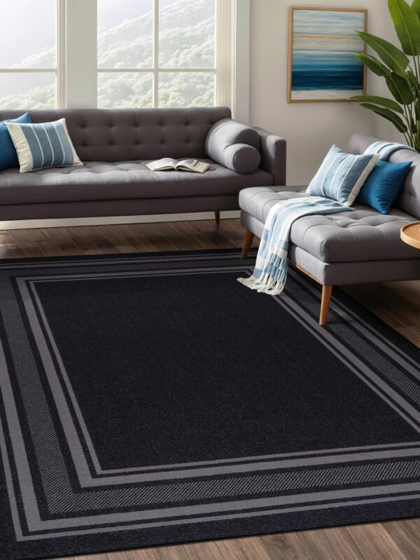 Non Slip Area Rugs 5x7 Modern Bordered Non Skid Rubber Backing Soft Area Rug for Living Dining Room Easy to Clean Non Shedding Kitchen Bedroom Indoor Carpet 5 x 7 Black