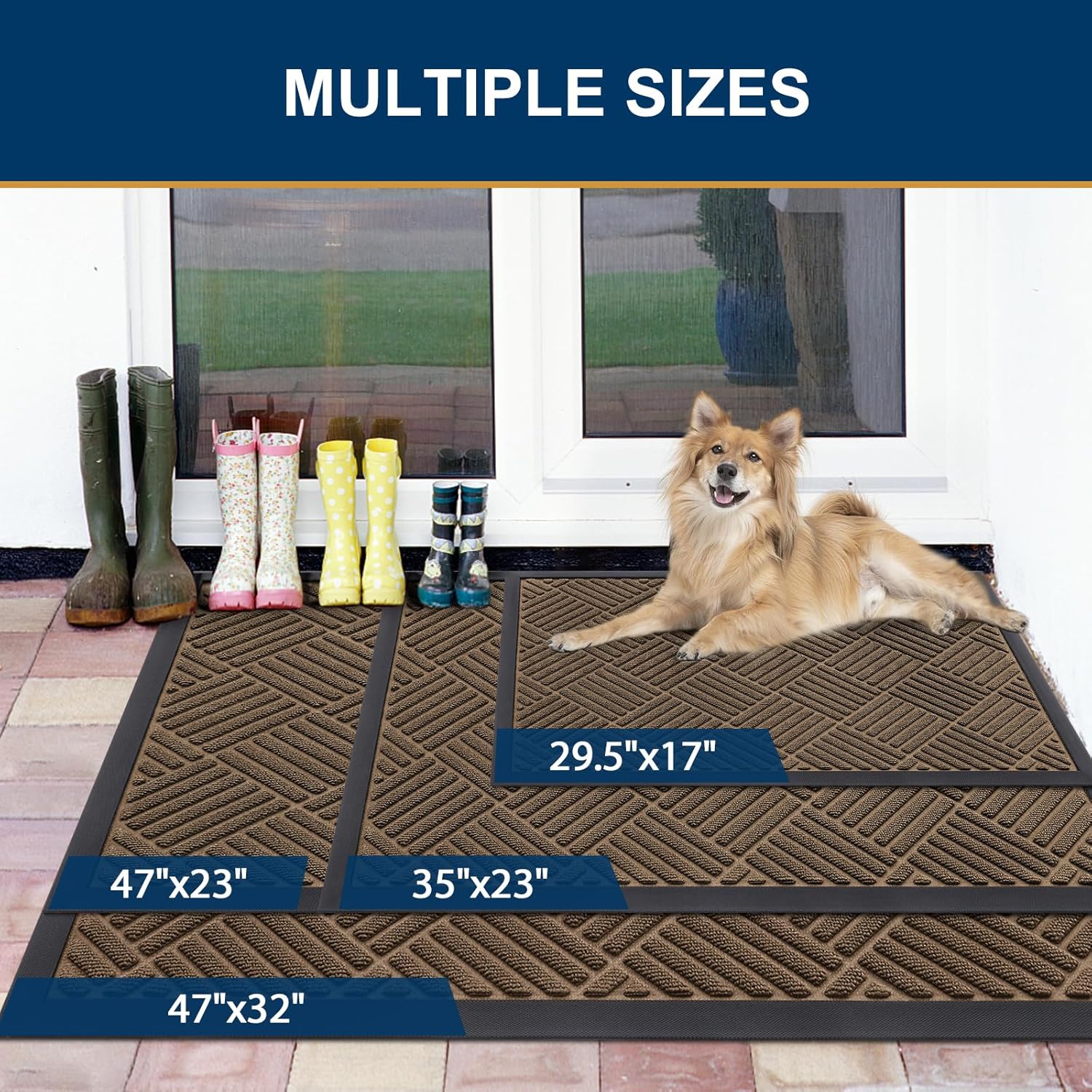Front Door Mat Outside Entrance, Heavy Duty Outdoor Indoor Natural Rubber Doormat, Non Slip, Trap Dirt and Moisture, Easy Clean, Low Profile Patio Porch Entryway Mat, 29.5x17, Brown - Image 2