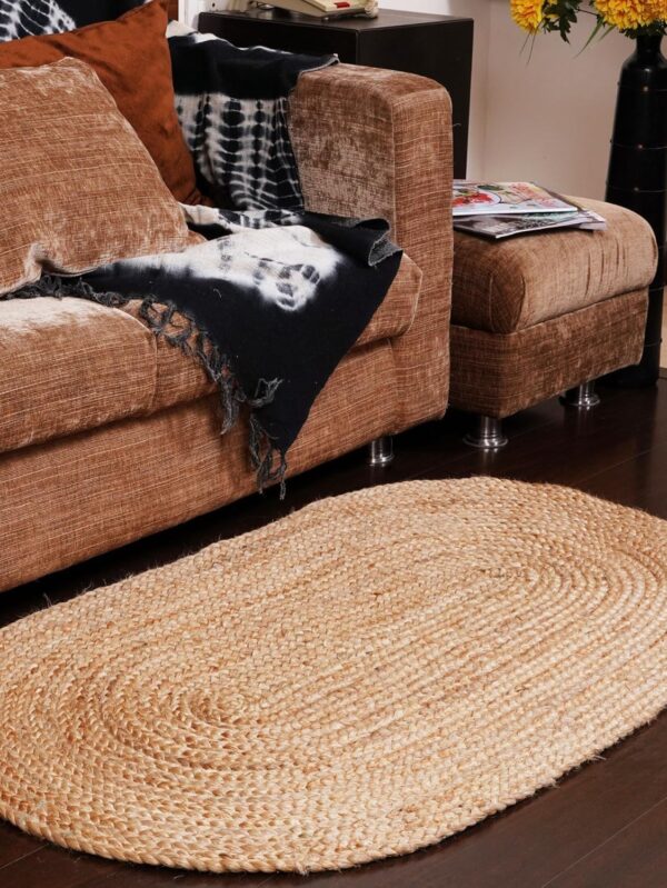 Jute Rug - l Hand Woven Jute Area Rug, 20 x 30 in Rugs for Outdoor and Indoor, Farmhouse Rug for Dining Room Kitchen, Living Area, Under Table (l, Oval 20 x 30 in (Small))