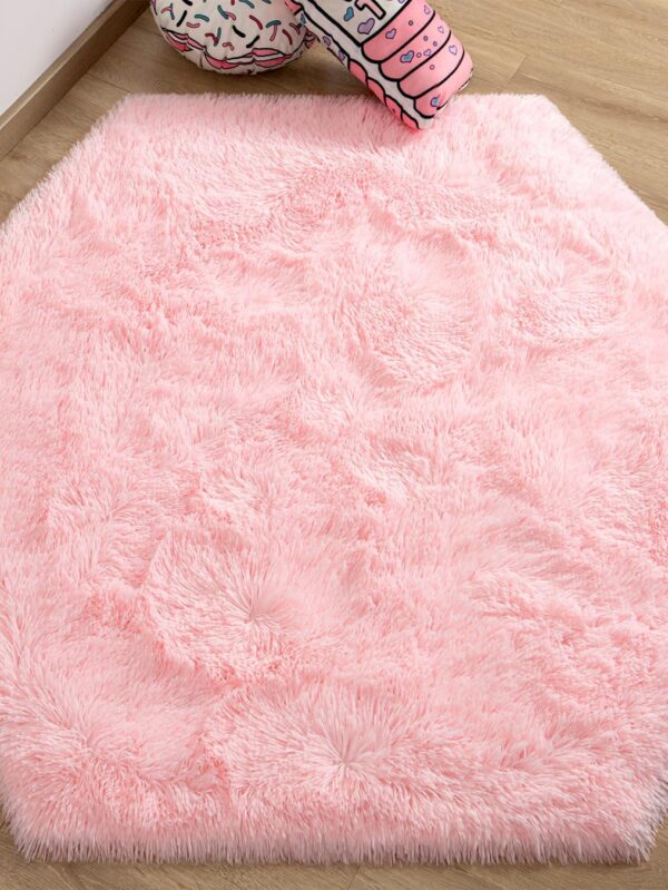 Pink Hexagon Rug for Princess Tent, Fluffy Area Rug for Kids Room, 4x4.6 Feet for Girls Tent, Furry Soft Nursery Rug, Fuzzy Plush Carpet for Teen Girls Bedroom