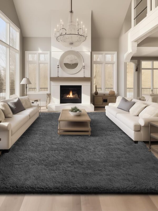 Area Rugs 9x12 Living Room, Large Grey Bedroom Carpet, Big Shag Indoor Thick Soft Nursery Rug, Gray Fluffy Carpets for Boy and Girls Room Dorm Home Decor Aesthetic