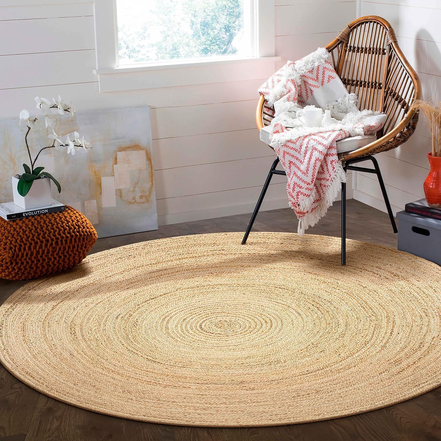 Jute Braided Area Rug, 3 feet Round Stain Resistan l Handmade Circle Boho Area Rug for Entryways, Living Room, Bedroom, Farmhouse Vintage Decor, Reversible Jute Rug - Image 2