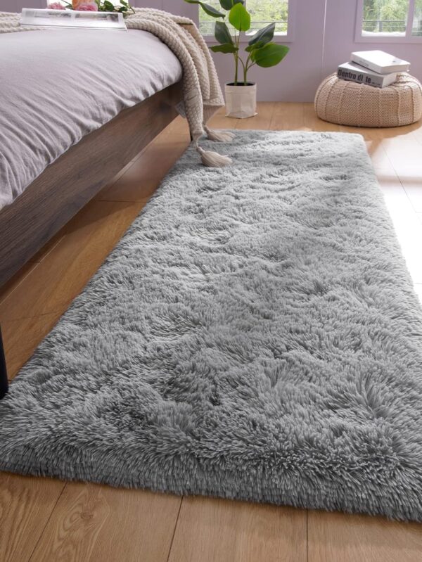 Shag Runner Rug Non Slip for Bedroom Living Room Soft Small Rug for Dorm, 2x6 Feet Grey Plush Carpet Runner for Nursery Dorm, Fuzzy Bedside Rug for Kids Boys Girls Room Home Decor