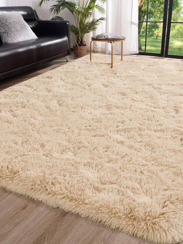 Toneed Fluffy Bedroom Rug, 4 x 6 Feet Shaggy Area Rug Modern Furry Rug Plush Fuzzy Carpet for Living Room  Kids Room Nursery Kindergarten Home Decorative, Beige