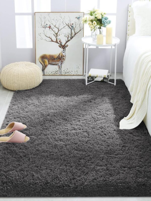 Soft Modern Indoor Shaggy Area Rug for Bedroom Livingroom Dorm Kids Room Home Decorative, Non-Slip Plush Fluffy Furry Fur Rugs Comfy Nursery Accent Floor Carpet 3x5 Feet,Dark Grey