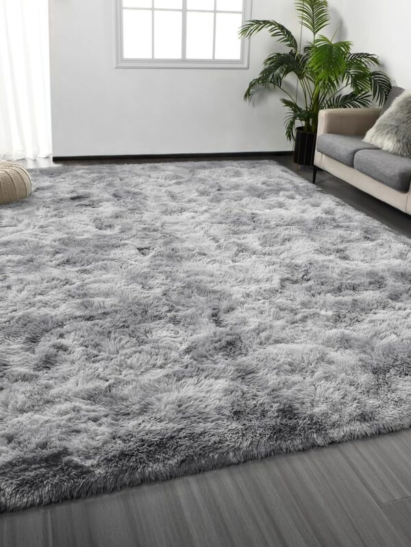 Large Shag Area Rugs 6 x 9, Tie-Dyed Plush Fuzzy Rugs for Living Room, Ultra Soft Fluffy Furry Rugs for Bedroom, Indoor Carpet Nursery Rugs for Kids Room Home Decor, Light Grey