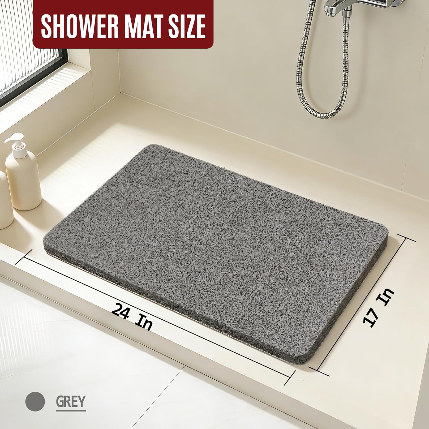Shower Mat Bathtub Mat Non Slip, Bathmats Non Slip, Quick Drying Foot Scrubber Loofah Mats for Inside Shower, Tub, Bathroom, Home, 17 * 24inch, Grey - Image 2