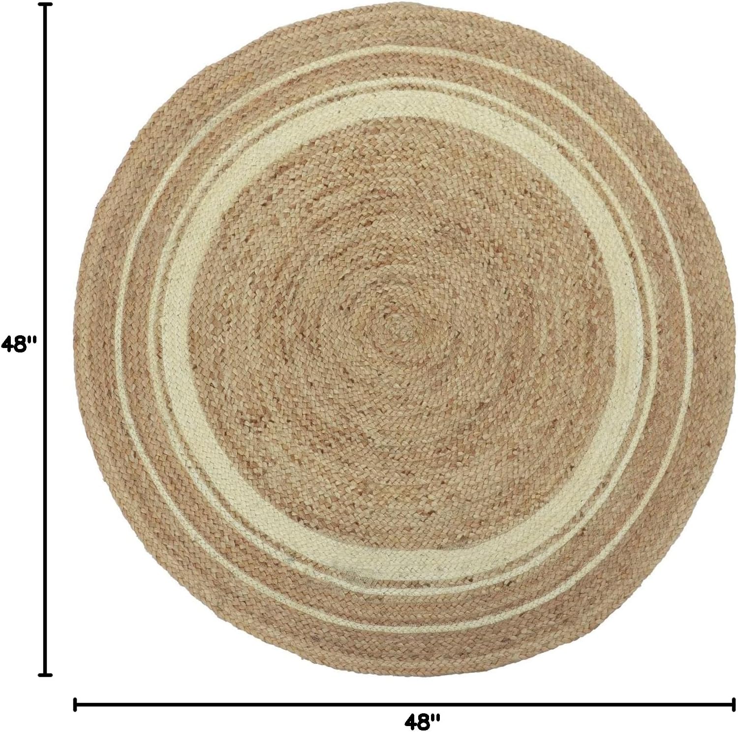 100% Jute Area Rug Approx 4 Feet - Braided Design Hand Woven l White Rings Carpet - Home Decor for Living Room Hallways - Round s - Image 2