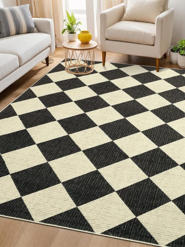 6x9 Modern Checkered Area Rug, Geometric Farmhouse Washable Rugs for Living Room Bedroom, Soft Low Pile Non Slip Diamond Floor Mat Plaid Print Throw Rug Indoor Carpet Kids Room Classroom