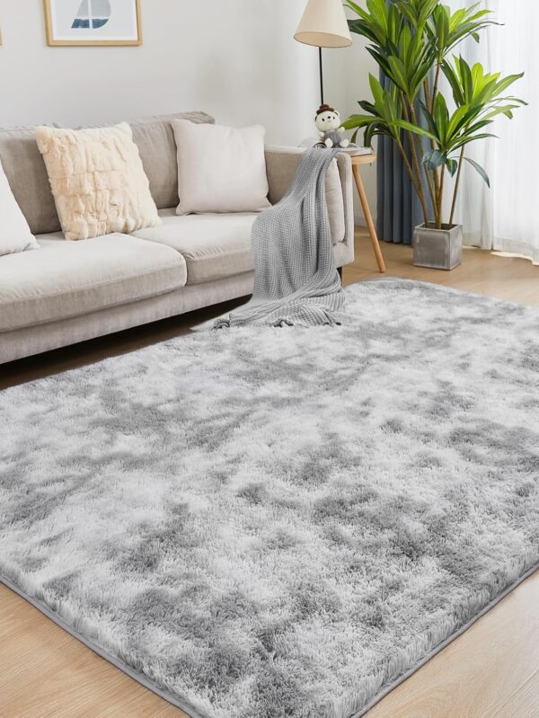 Ultra Soft Area Rugs for Living Room, 5x7 Tie-Dyed Light Grey Fluffy Plush Rugs for Bedroom, Non-Slip Floor Carpet for Nursery, Bedside, Playroom, Corridor, Indoor Decor