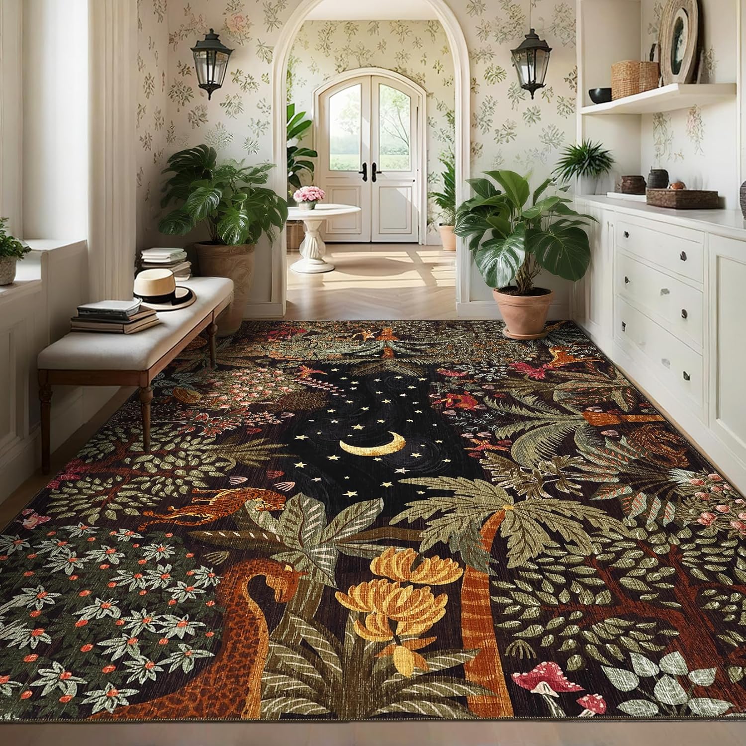 5x7 Jungle Area Rug Washable Rugs for Living Room Bedroom, Soft Low Pile Non Slip Accent Floor Mat Animal Print Throw Rug Indoor Carpet Dining Room Playroom - Image 2