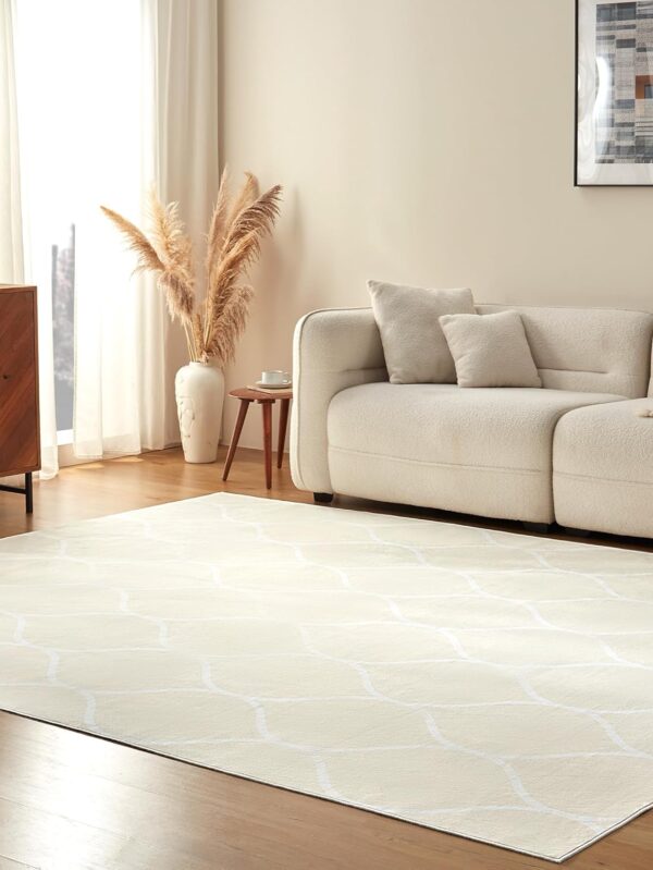 Thin Indoor Area Rug, Geometric Printed Washable Home Decor Carpet for Living Room Bedroom, 6' W × 9' L, Beige Geometric