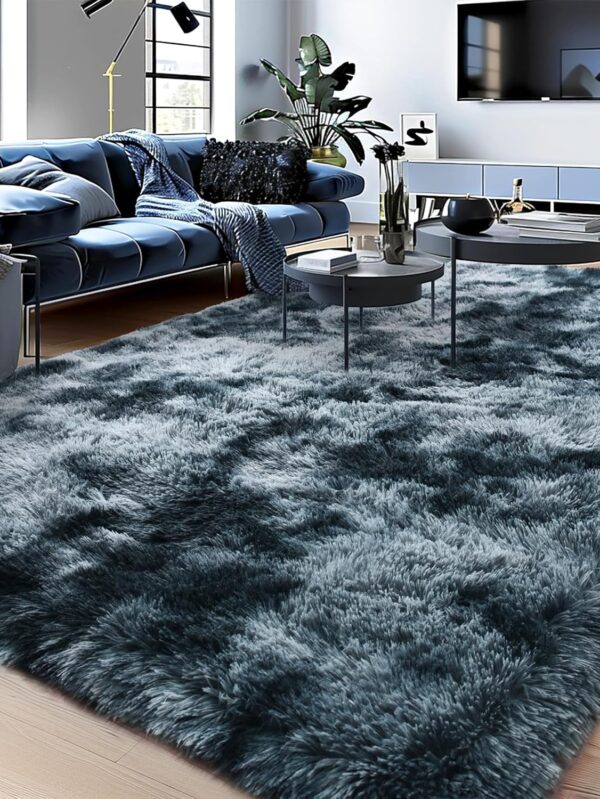 Fluffy Rug for Living Room,Furry Carpet for Teen,Shaggy Rug for Nursery Room, Tie-Dyed Blue Grey Fuzzy Plush Rug for Dorm, Rectangle Shag Rug 6x9 Feet