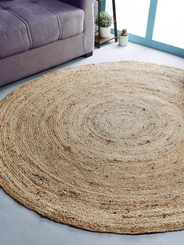 Hand Woven Jute Braided Rug, 4’ Round – l, Reversible Boho Entry Area Rugs for Kitchen, Living Room I Farmhouse Decorative Floor Rug, 4 Feet Round
