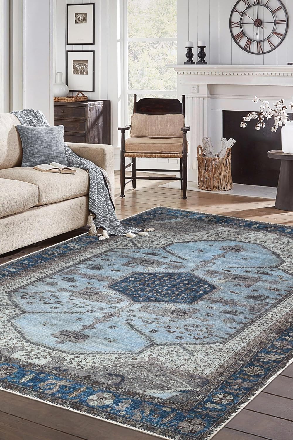 10x14 Rug - Machine Washable Area Rug with Non-Slip Backing, Ideal for Living Room, Dining Room, Bedroom - Vintage, Easy Clean, Durable, Low Pile Rug - (9'7" x 14') - Image 2