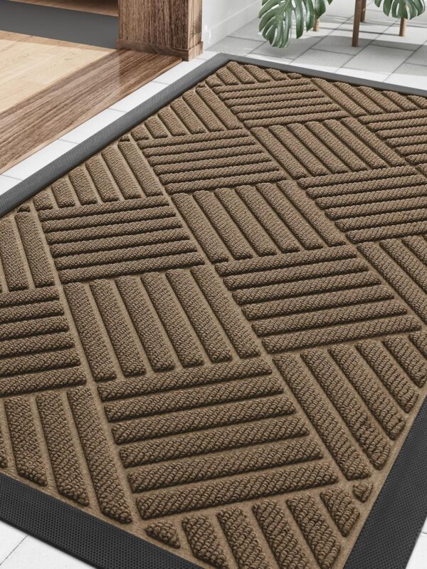 Front Door Mat Outside Entrance, Heavy Duty Outdoor Indoor Natural Rubber Doormat, Non Slip, Trap Dirt and Moisture, Easy Clean, Low Profile Patio Porch Entryway Mat, 29.5x17, Brown