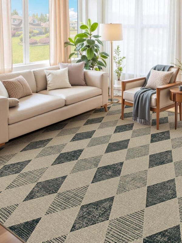 Easy Jute Rug 6x9 Checkered Rugs: Washable Woven Area Rug Non Slip Non Shedding Indoor Outdoor Carpet for Living Room Bedroom Dining Room Farmhouse Patio (6'x9' Black Diamond)