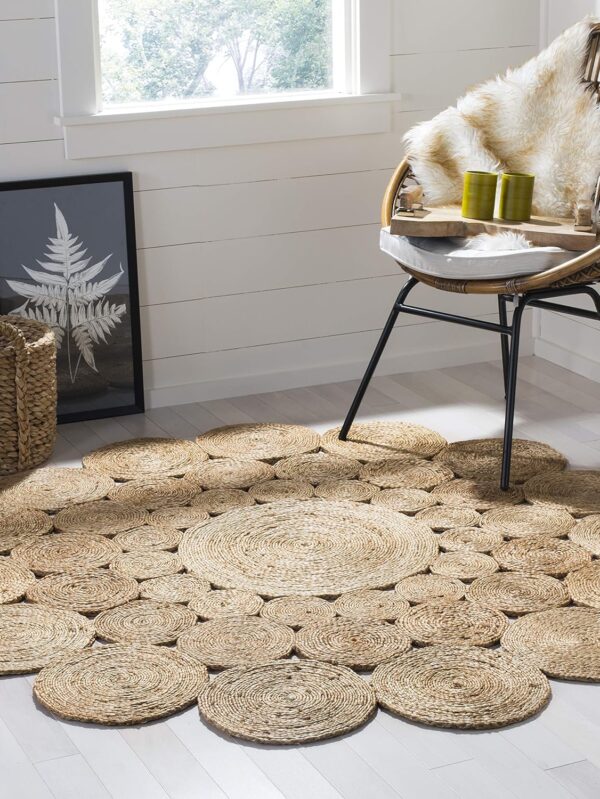 Area Rug - 3' Round, l, Handmade Boho Charm Farmhouse Jute, Ideal for High Traffic Areas in Living Room, Bedroom
