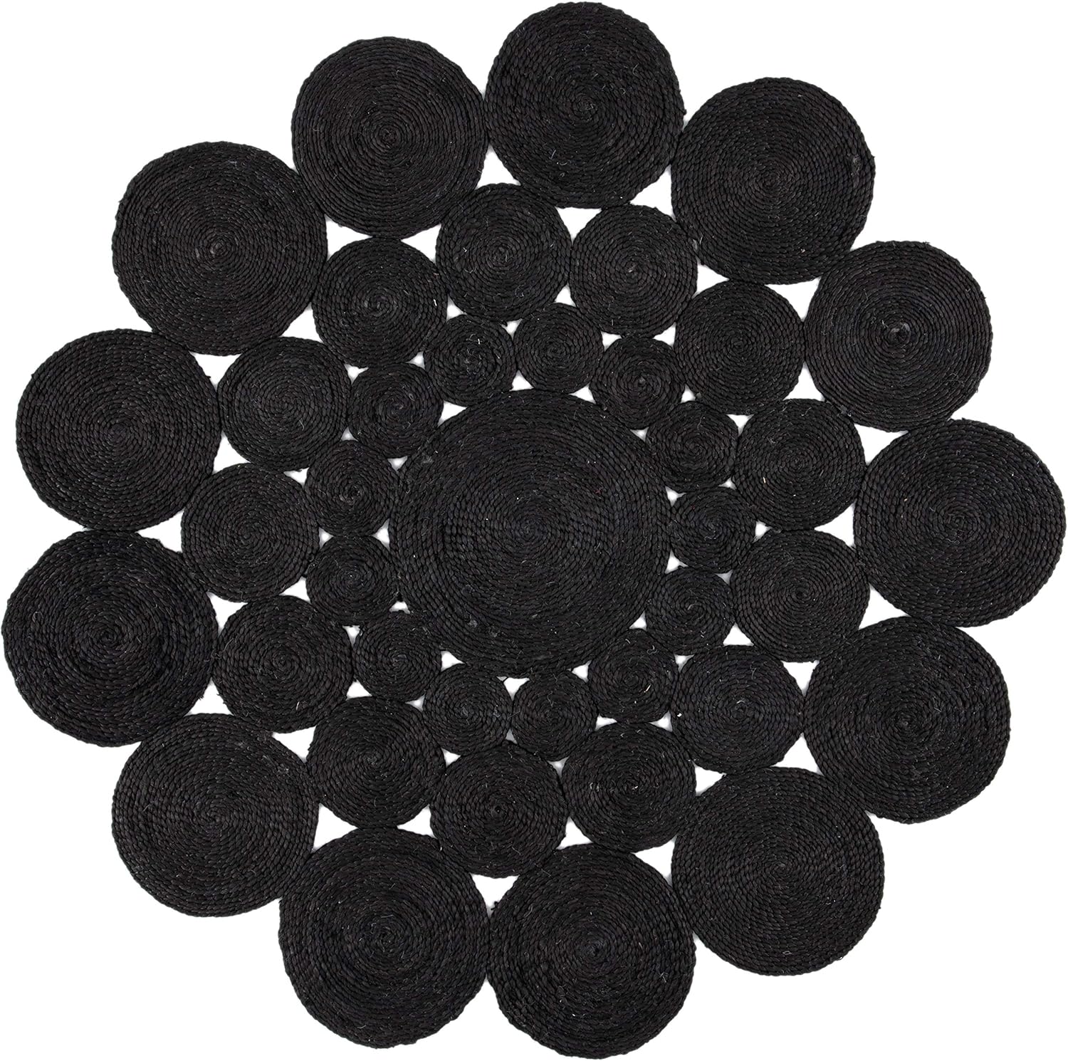 Area Rug - 4' Round, Black, Handmade Farmhouse Rustic Country Jute, Ideal for High Traffic Areas in Living Room, Bedroom - Image 2