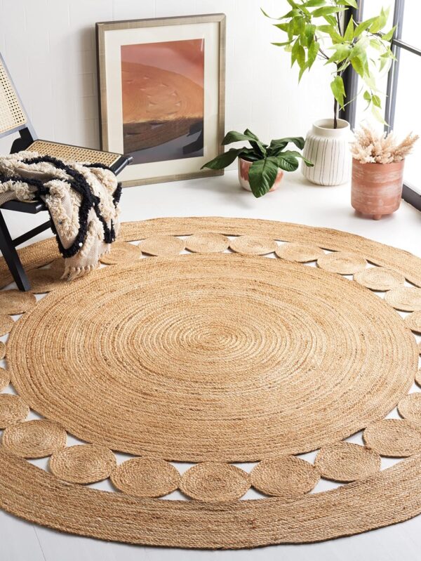 Area Rug - 3' Round, l, Handmade Boho Charm Farmhouse Jute, Ideal for High Traffic Areas in Living Room, Bedroom