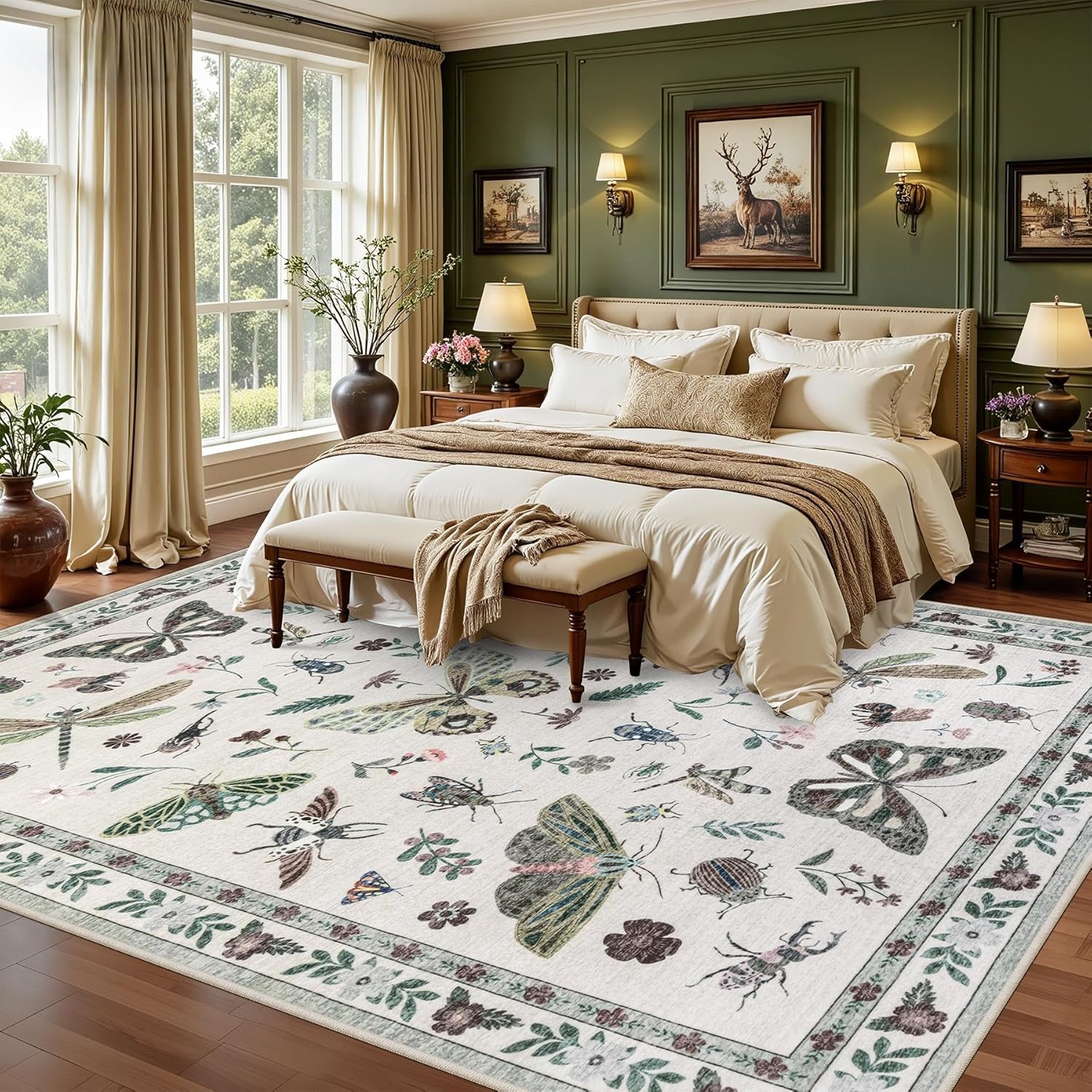 9x12 Area Rugs Living Room Rug: Vintage Washable Rug Floral Soft Carpet Indoor Floor Non-Slip Boho Stain Resistant Large Carpets for Bedroom Kids Nursery Dining Room Farmhouse Home Office Beige - Image 2