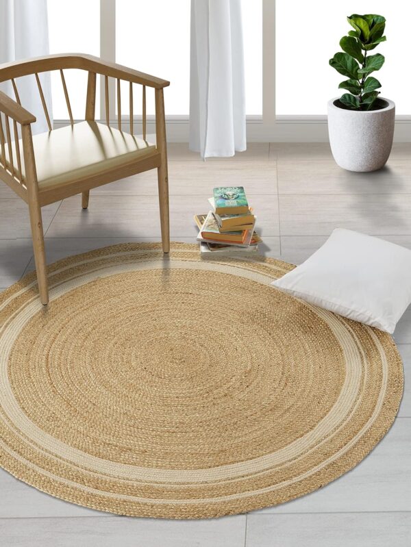 Jute Cotton Area Rug 4ft Round  Handmade Boho Farmhouse Jute Area Rug Soft Braided Rustic Vintage Reversible Rug- Indoor Kitchen Bedroom Living Room Hallways Enterway 4ft Circle