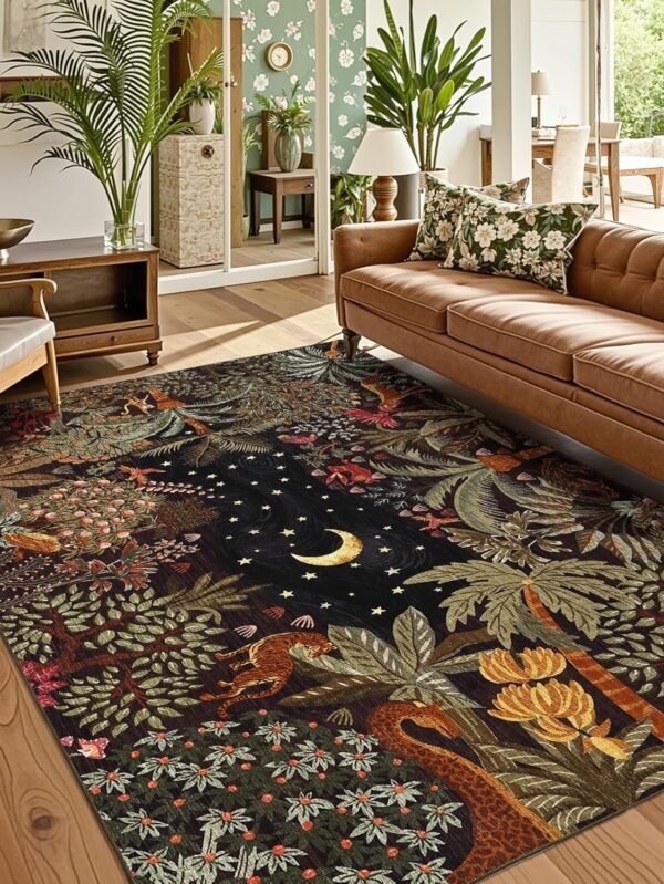 5x7 Jungle Area Rug Washable Rugs for Living Room Bedroom, Soft Low Pile Non Slip Accent Floor Mat Animal Print Throw Rug Indoor Carpet Dining Room Playroom