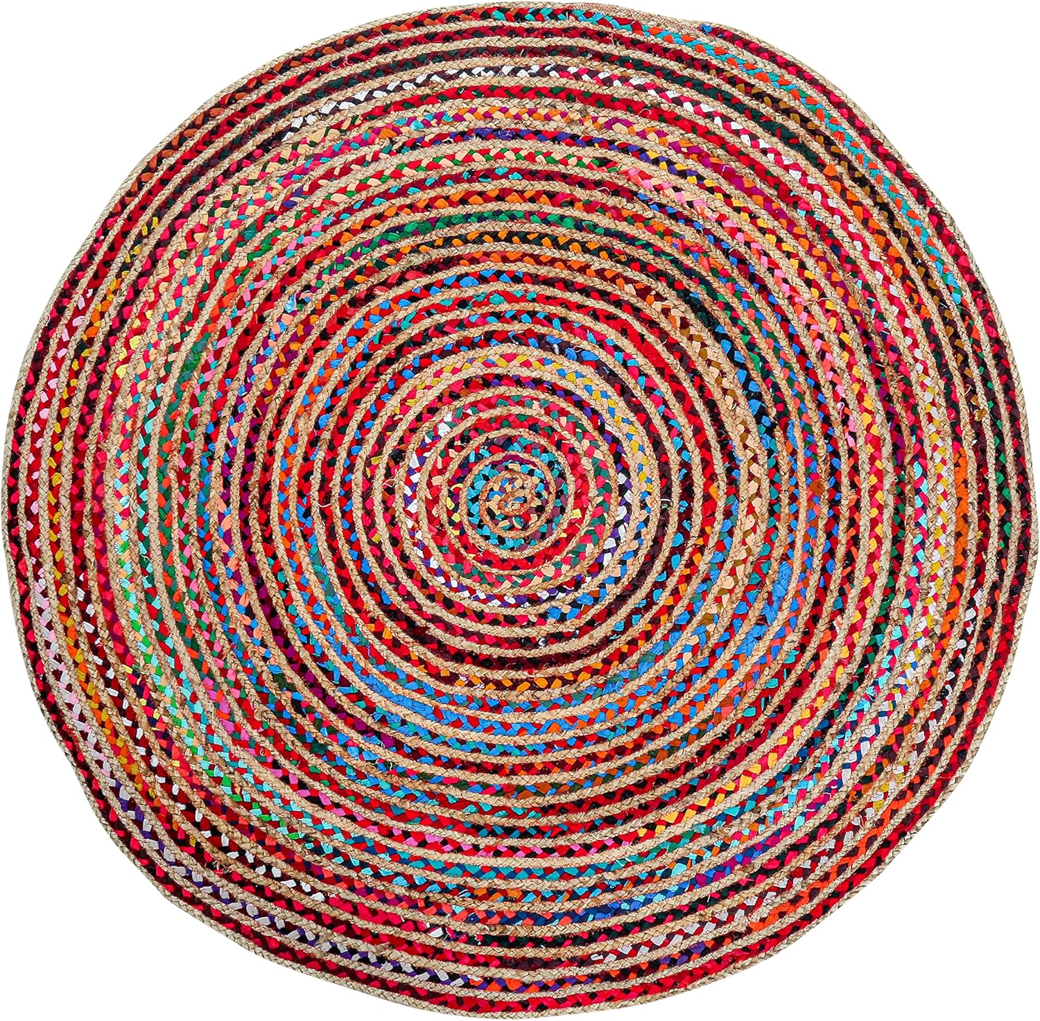 4' Round Handwoven Jute Area Rug - Colorful Boho Rugs for Living Room - Hand Braided Multicolor Bohemian Rug for Farmhouse, Bedroom, Dining Room, Classroom, Hallway, Kitchen, Office - Image 2