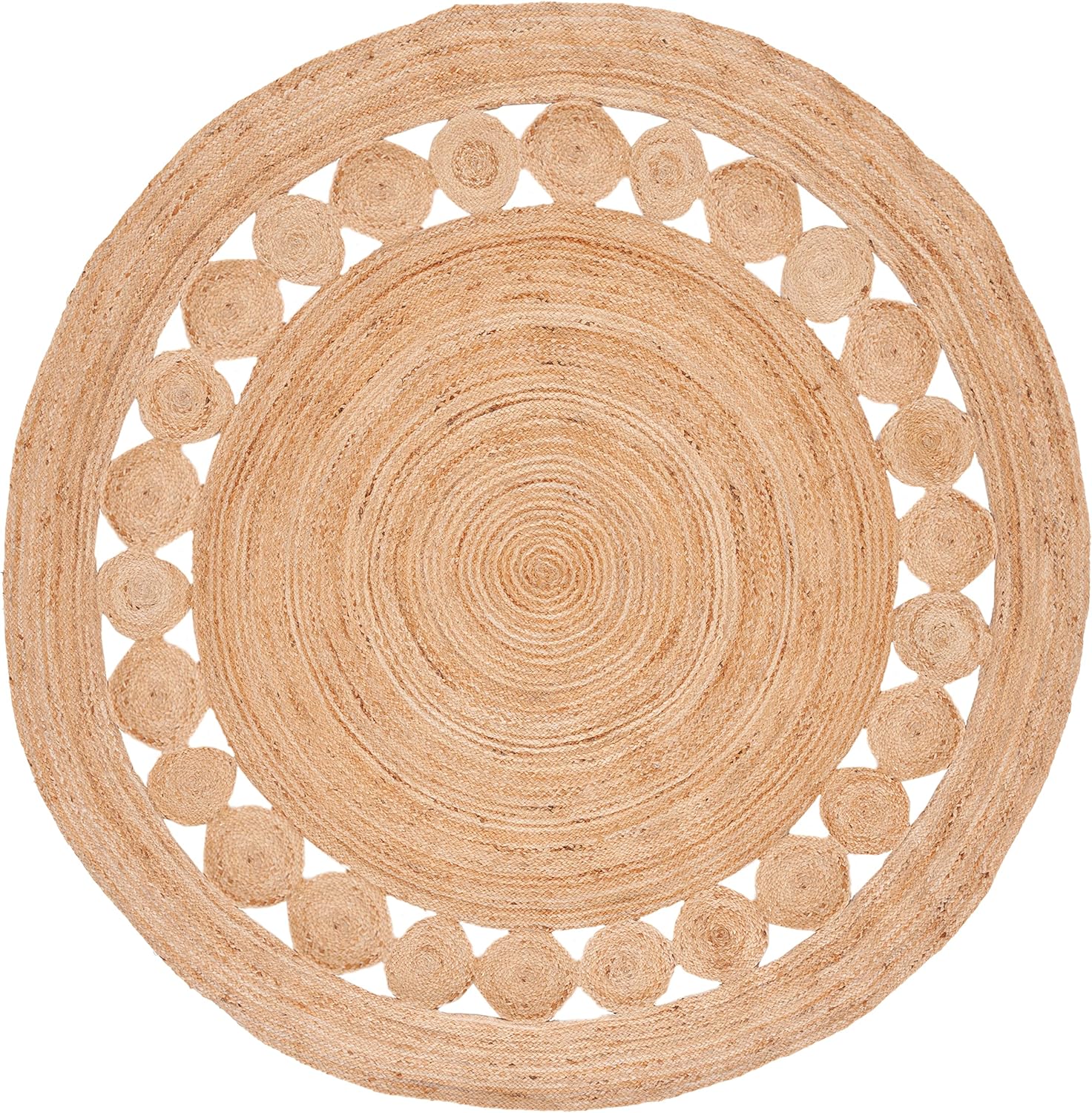 Area Rug - 3' Round, l, Handmade Boho Charm Farmhouse Jute, Ideal for High Traffic Areas in Living Room, Bedroom - Image 2