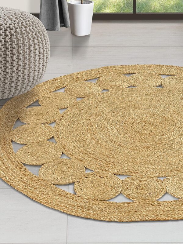 Round Jute Area Rug 3ft-l Fibre Handmade Boho Charm Farmhouse Soft Braided Reversible Rustic Vintage Rugs for Indoor EcoFriendly Kitchen Bedroom Living Room Hallways Enterways(3'ft Round)