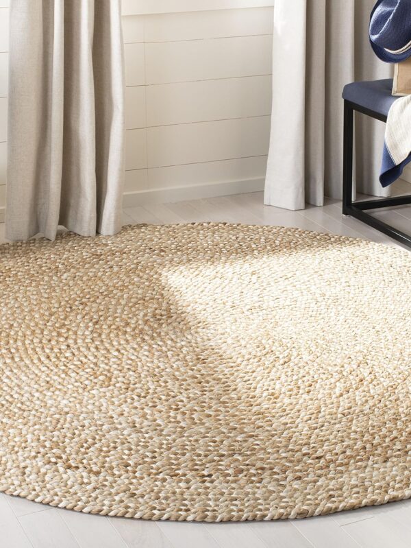 Round  4' Round Ivory  Handmade Boho Charm Braided Jute Area Rug